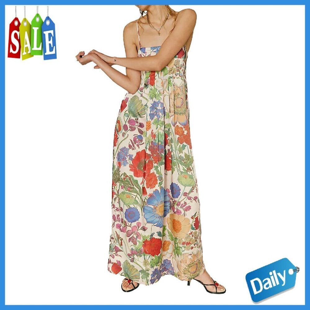 Boho Floral Maxi Dress Backless Spaghetti Strap A-Line Summer
